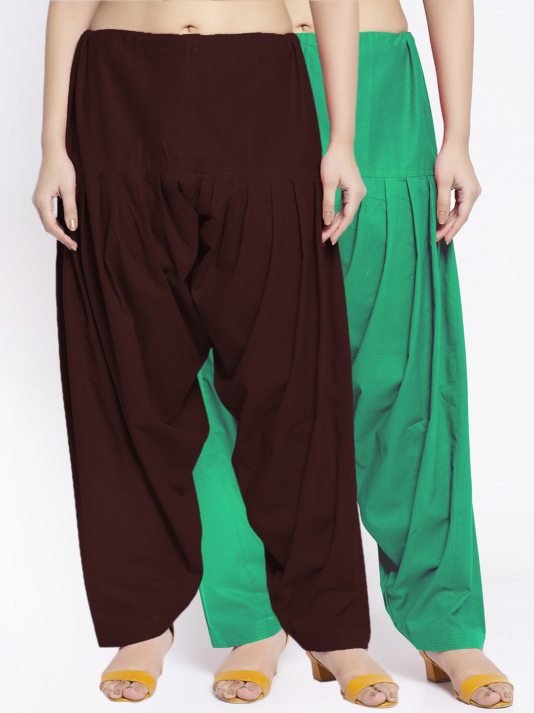 

Jinfo Women Pack Of 2 Solid Brown & Green Cotton Salwar
