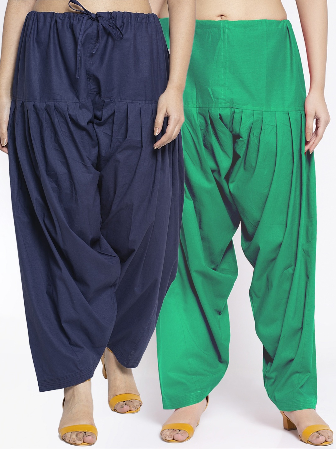 

Jinfo Women Pack Of 2 Navy Blue and Green Solid Pure Cotton Salwar