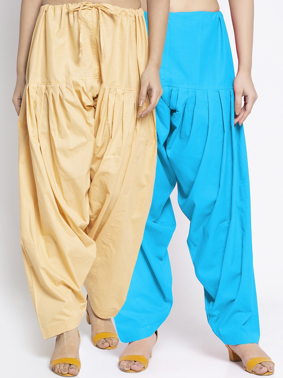 

Jinfo Women Pack Of 2 Solid Pure Cotton Loose Fit Salwar, Beige