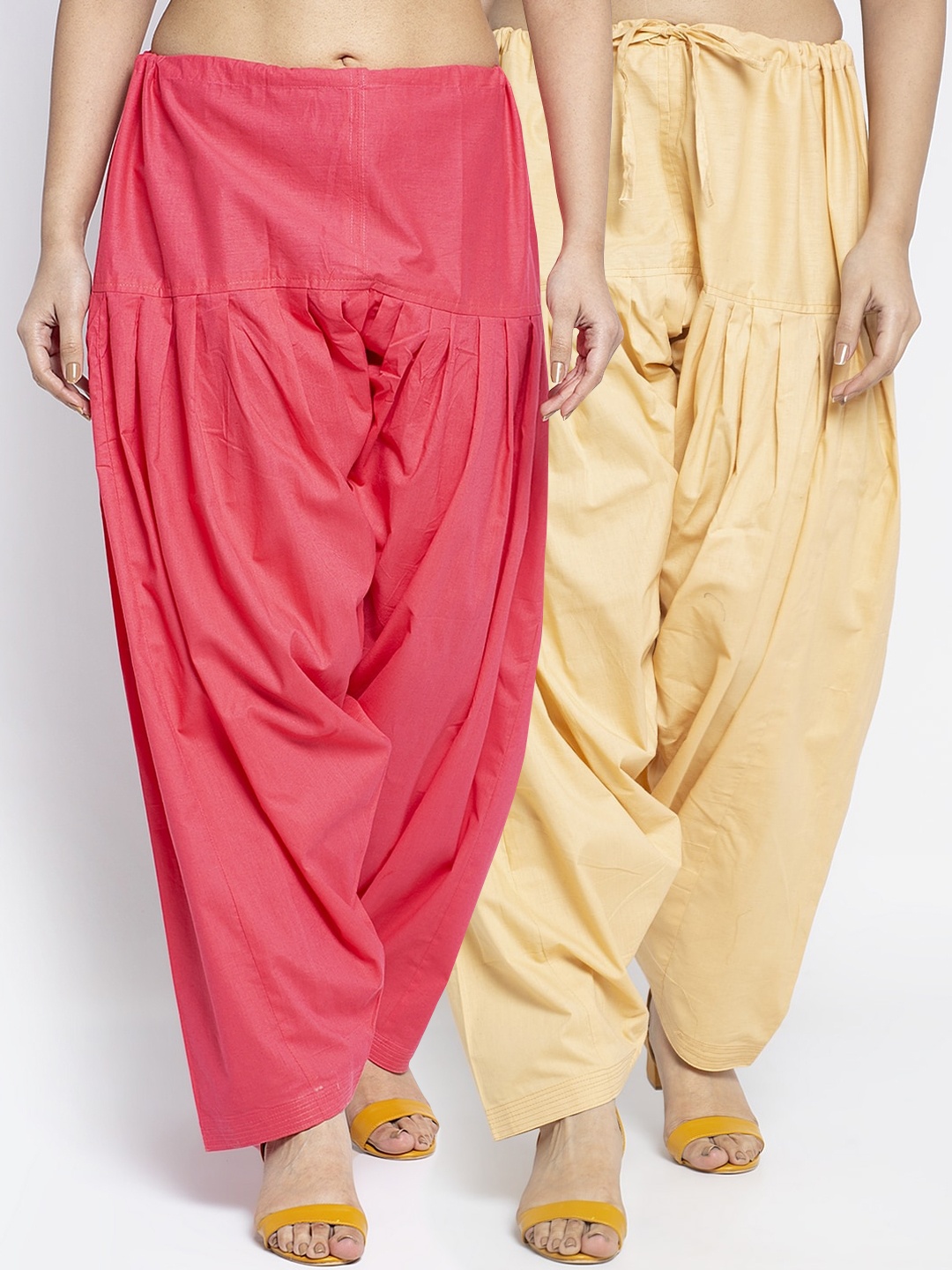 

Jinfo Women Pack Of 2 Solid Loose Fit Cotton Salwar, Beige
