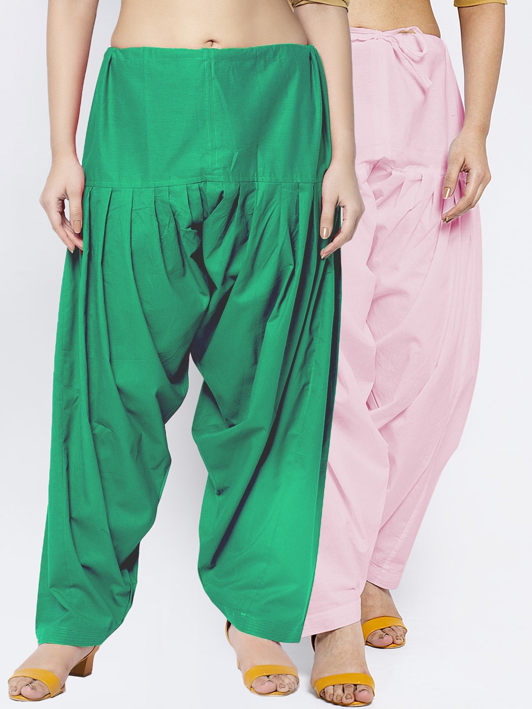 

Jinfo Women Pink Green Pack Of 2 Solid Loose Fit Cotton Salwar