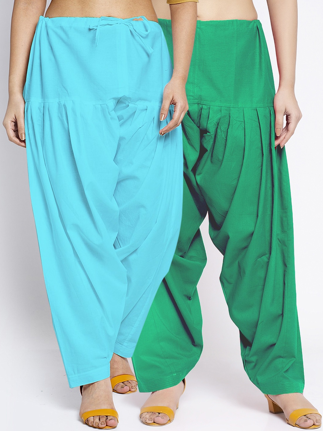 

Jinfo Women Pack Of 2 Solid Loose Fit Cotton Salwar, Green