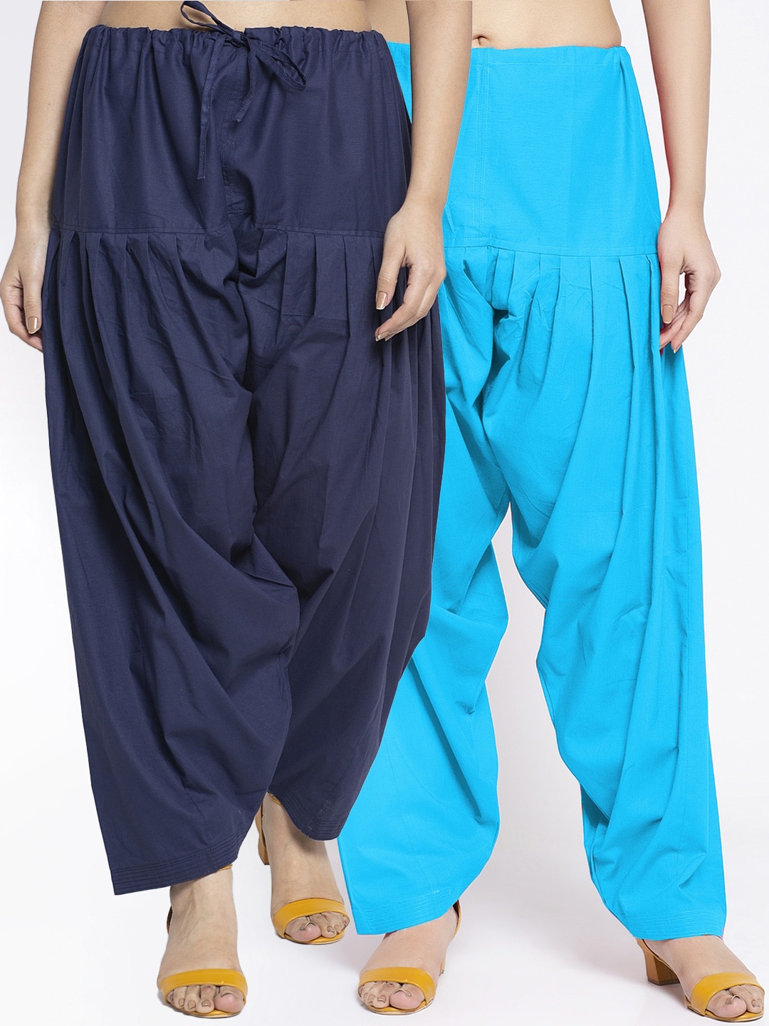 

Jinfo Women Pack Of 2 Navy Blue & Light Blue Solid Pure Cotton Loose Fit Salwar