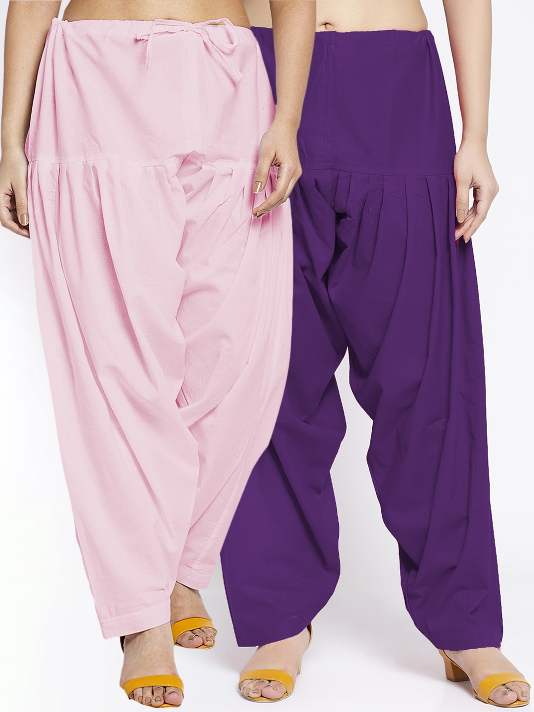 

Jinfo Women Pack Of 2 Solid Pure Cotton Loose Fit Salwar, Pink