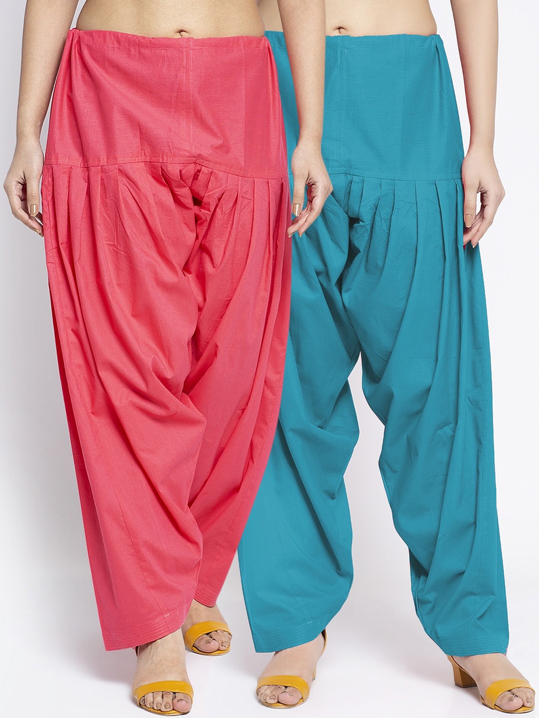 

Jinfo Women Pack Of 2 Orange & Blue Solid Pure Cotton Loose Fit Salwar