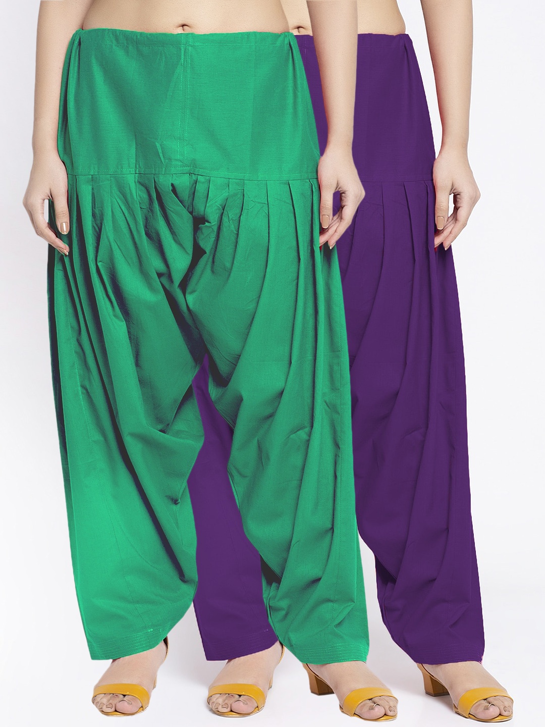 

Jinfo Women Pack Of 2 Solid Pure Cotton Loose Fit Salwar, Green
