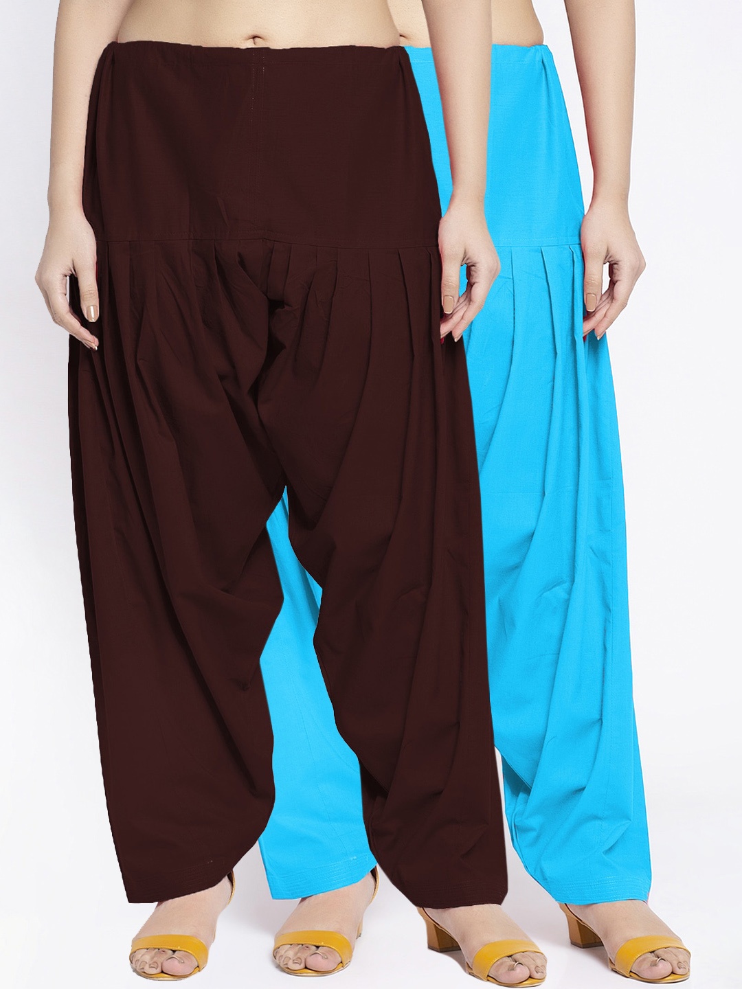 

Jinfo Women Pack Of 2 Solid Loose-Fit Cotton Salwar, Brown