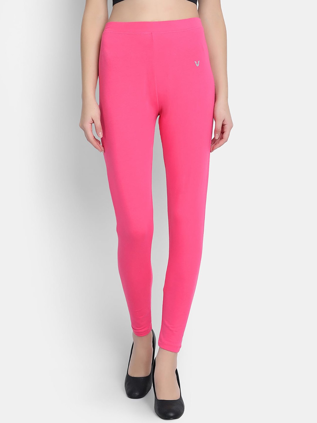 

VStar Women Pink Solid Cotton Ankle-length Leggings
