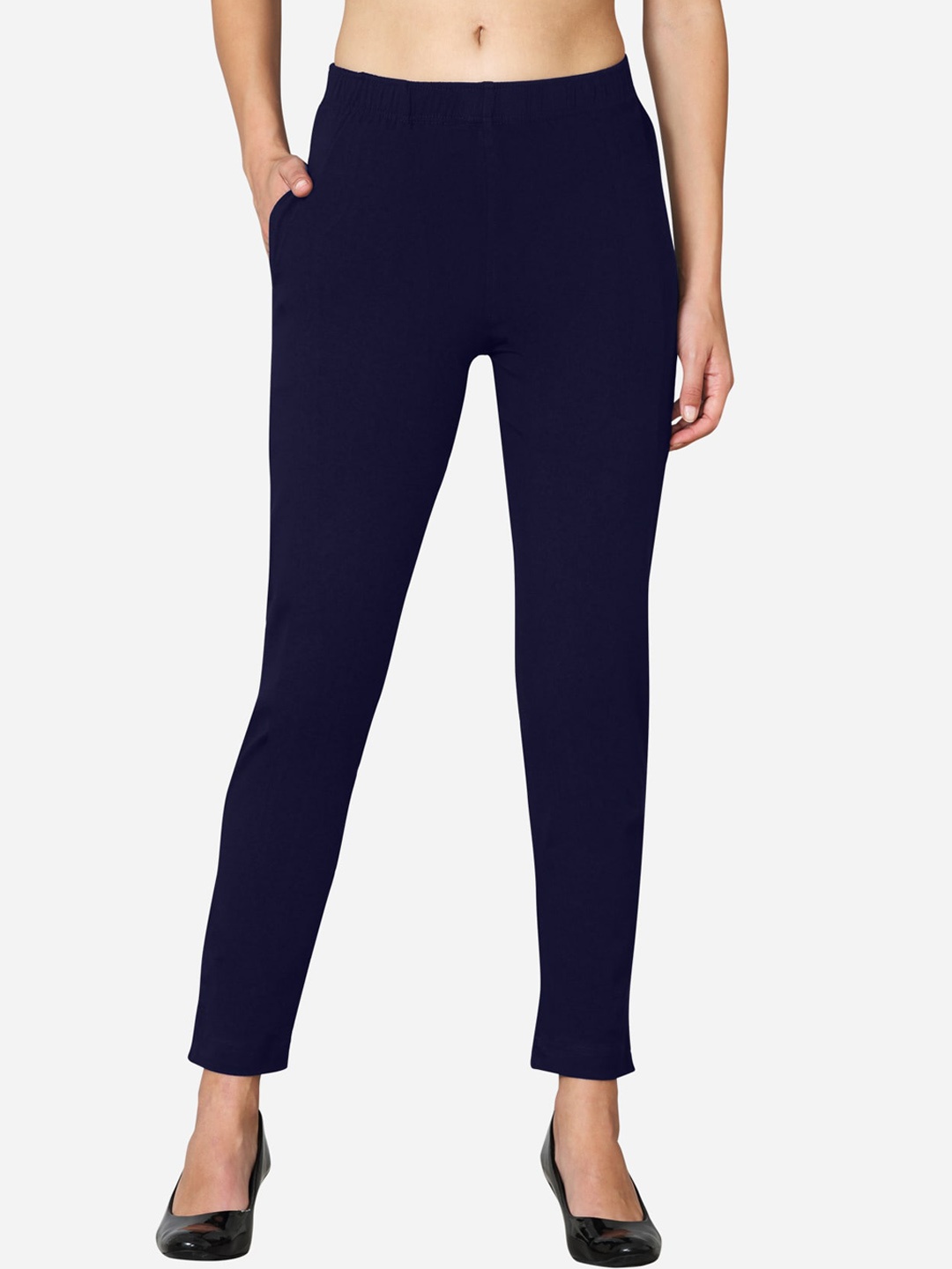 

VStar Women Navy Blue Solid Cotton Ankle-length Leggings