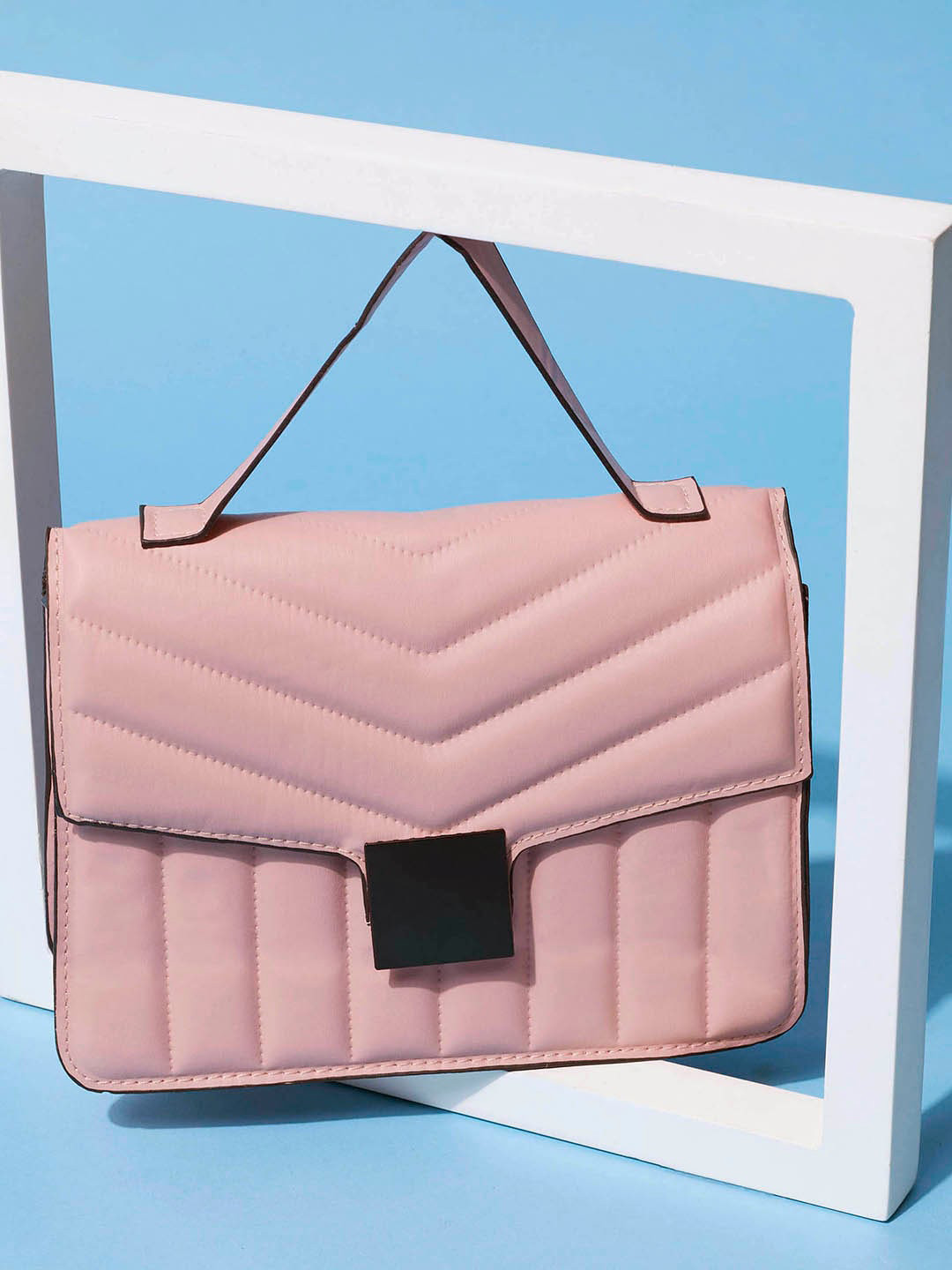 

HAUTE SAUCE by Campus Sutra Women Pink Quilted Structured Handheld bag