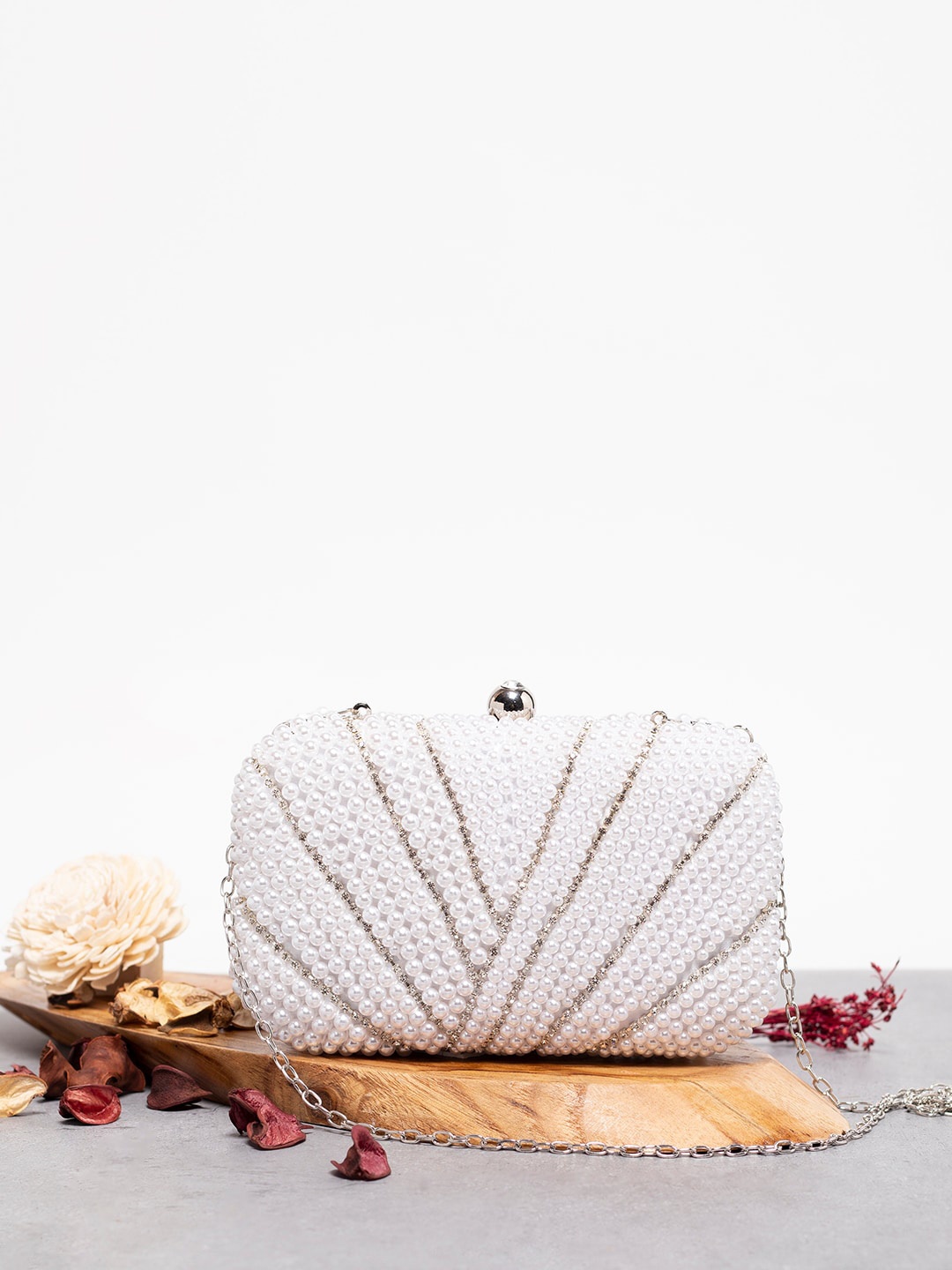 

HAUTE SAUCE by Campus Sutra White Embellished Box Clutch