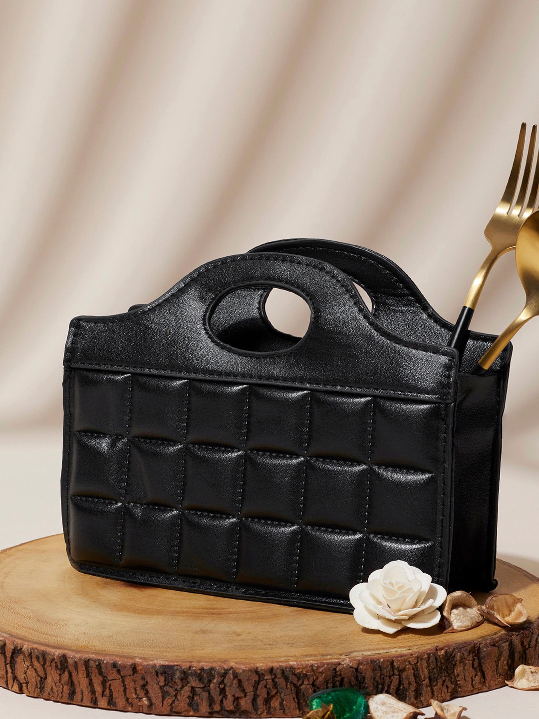 

HAUTE SAUCE by Campus Sutra Black PU Oversized Structured Shoulder Bag with Quilted