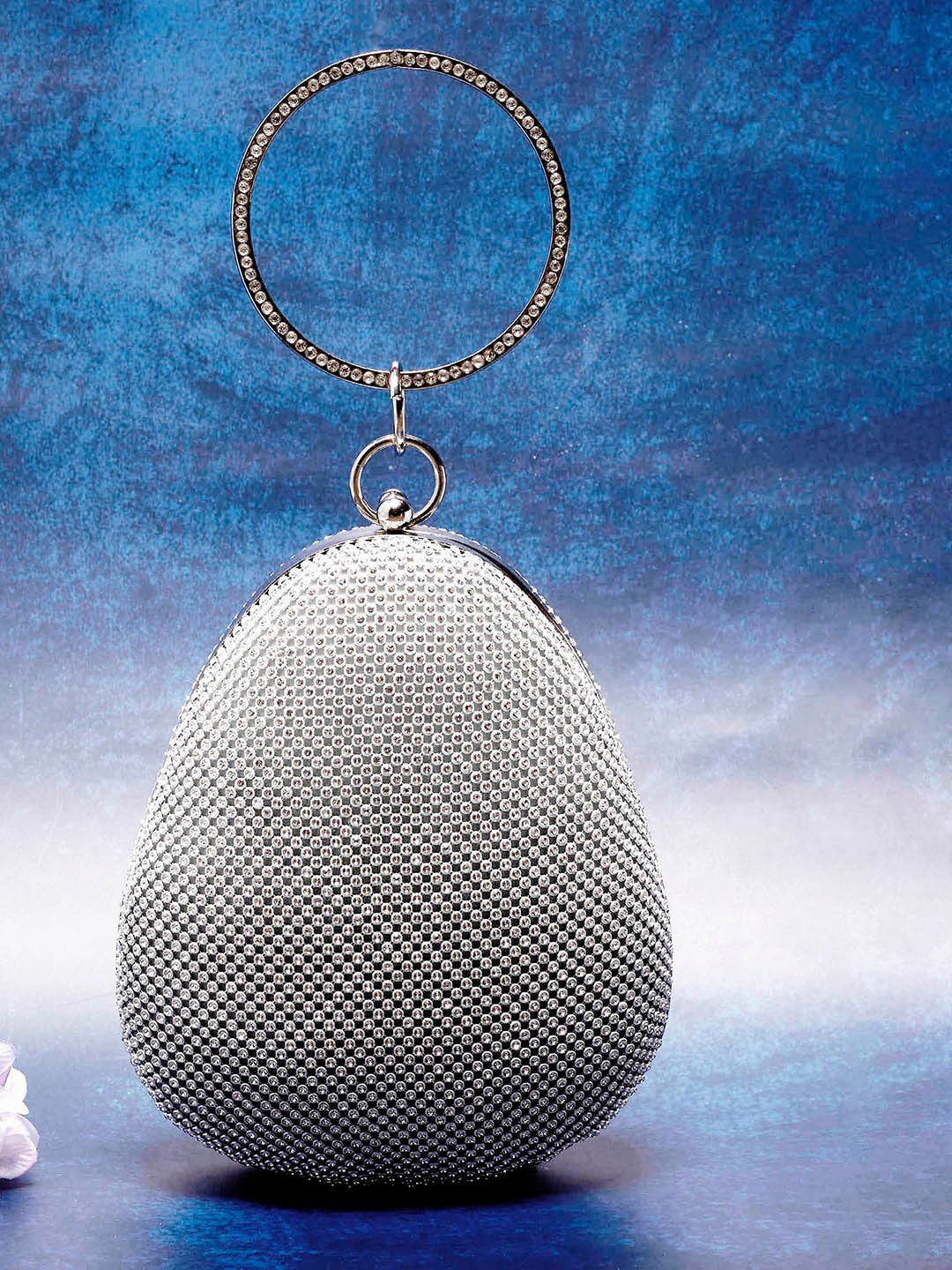 

HAUTE SAUCE by Campus Sutra Silver-Toned Embellished Oval Purse Clutch