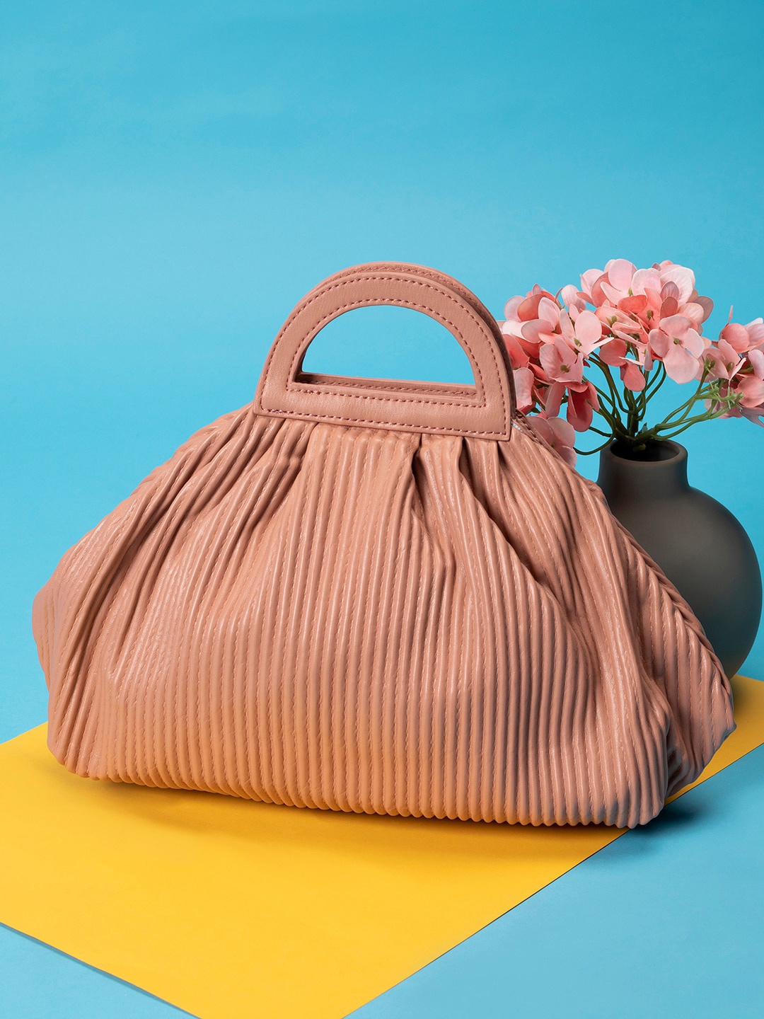 

HAUTE SAUCE by Campus Sutra Brown Striped PU Structured Handheld Bag