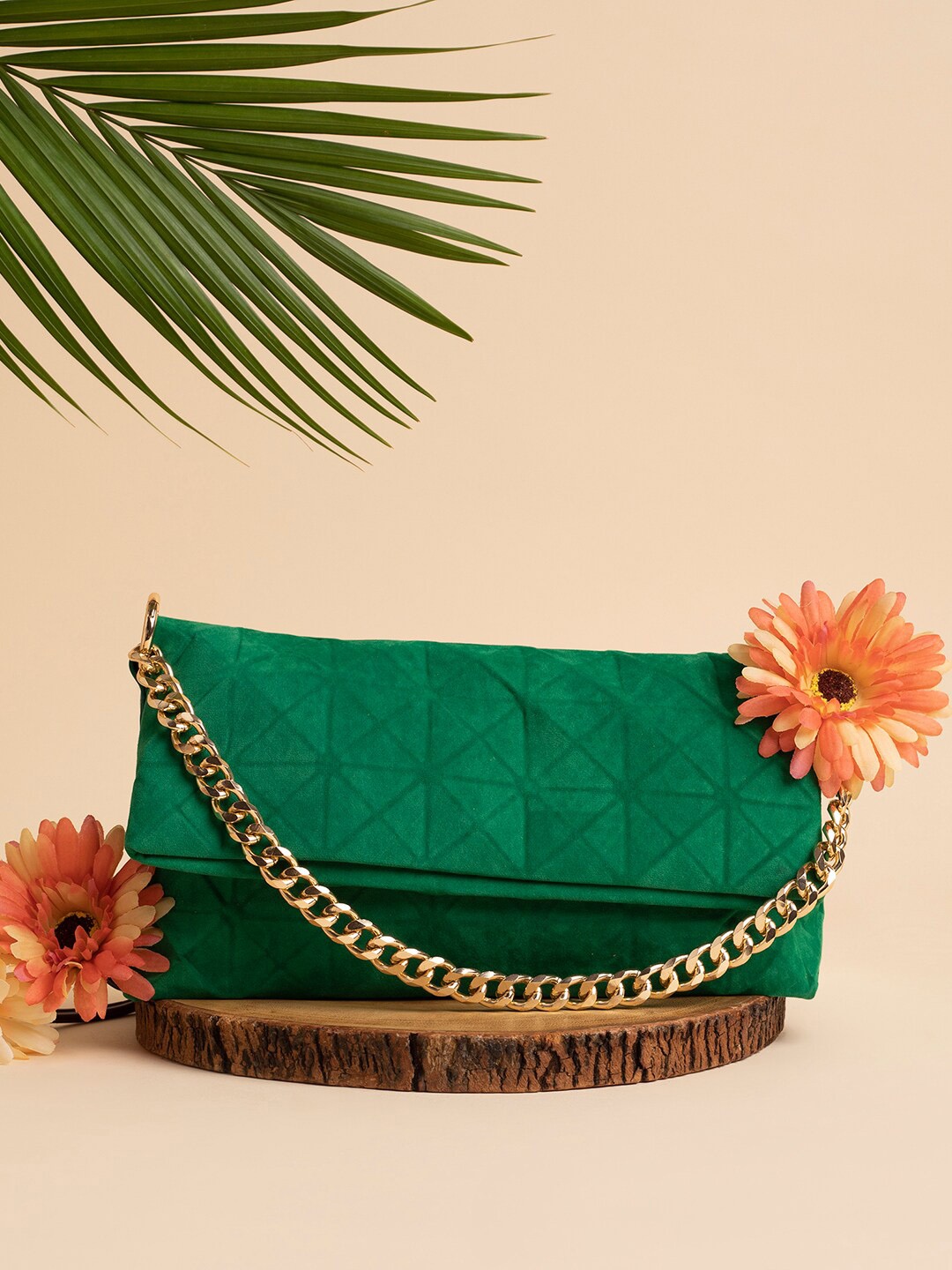 

HAUTE SAUCE by Campus Sutra Green PU Structured Sling Bag with Quilted