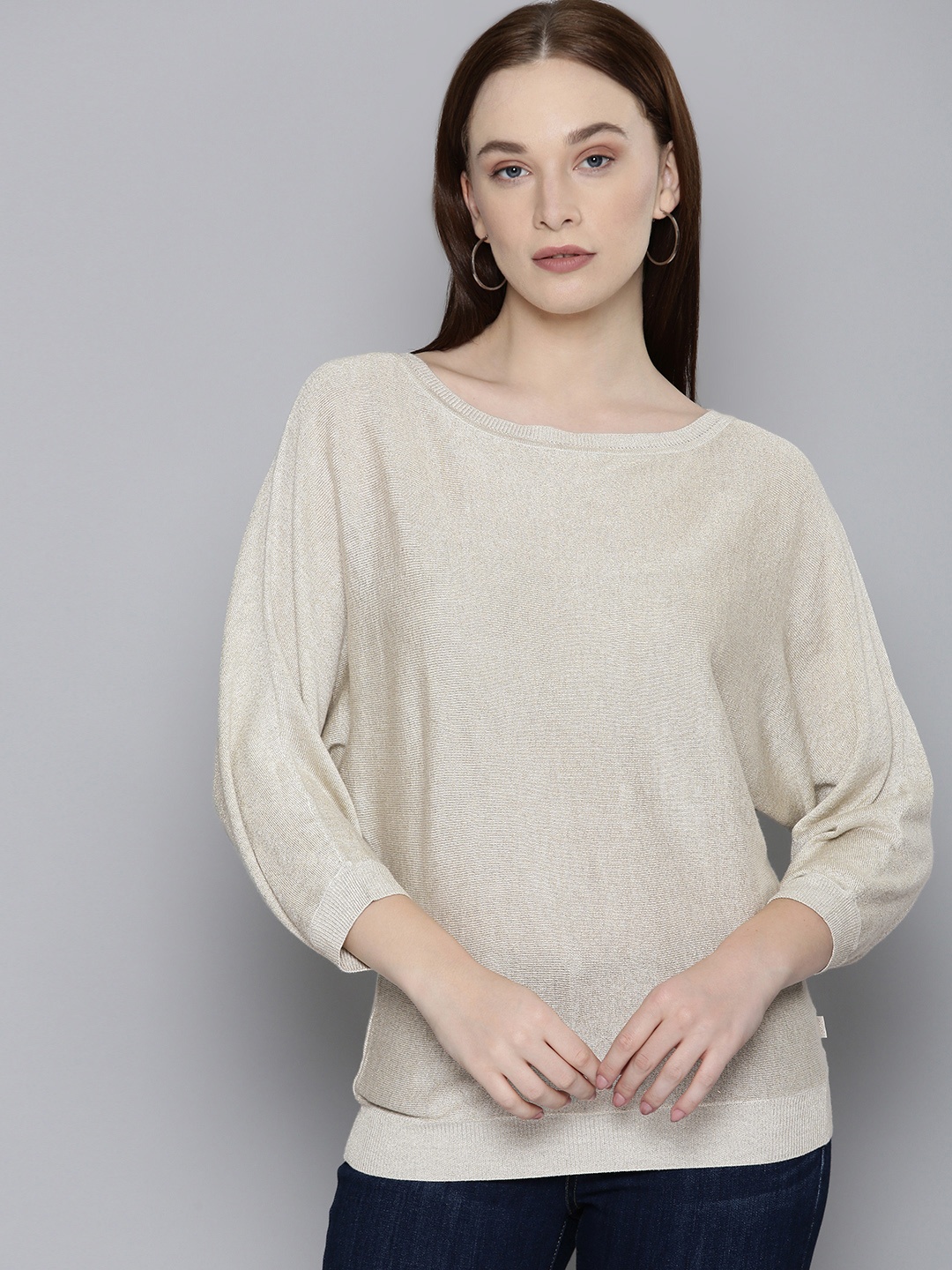 

Levis Round Neck Dolman Sleeves Self-Design Top, White