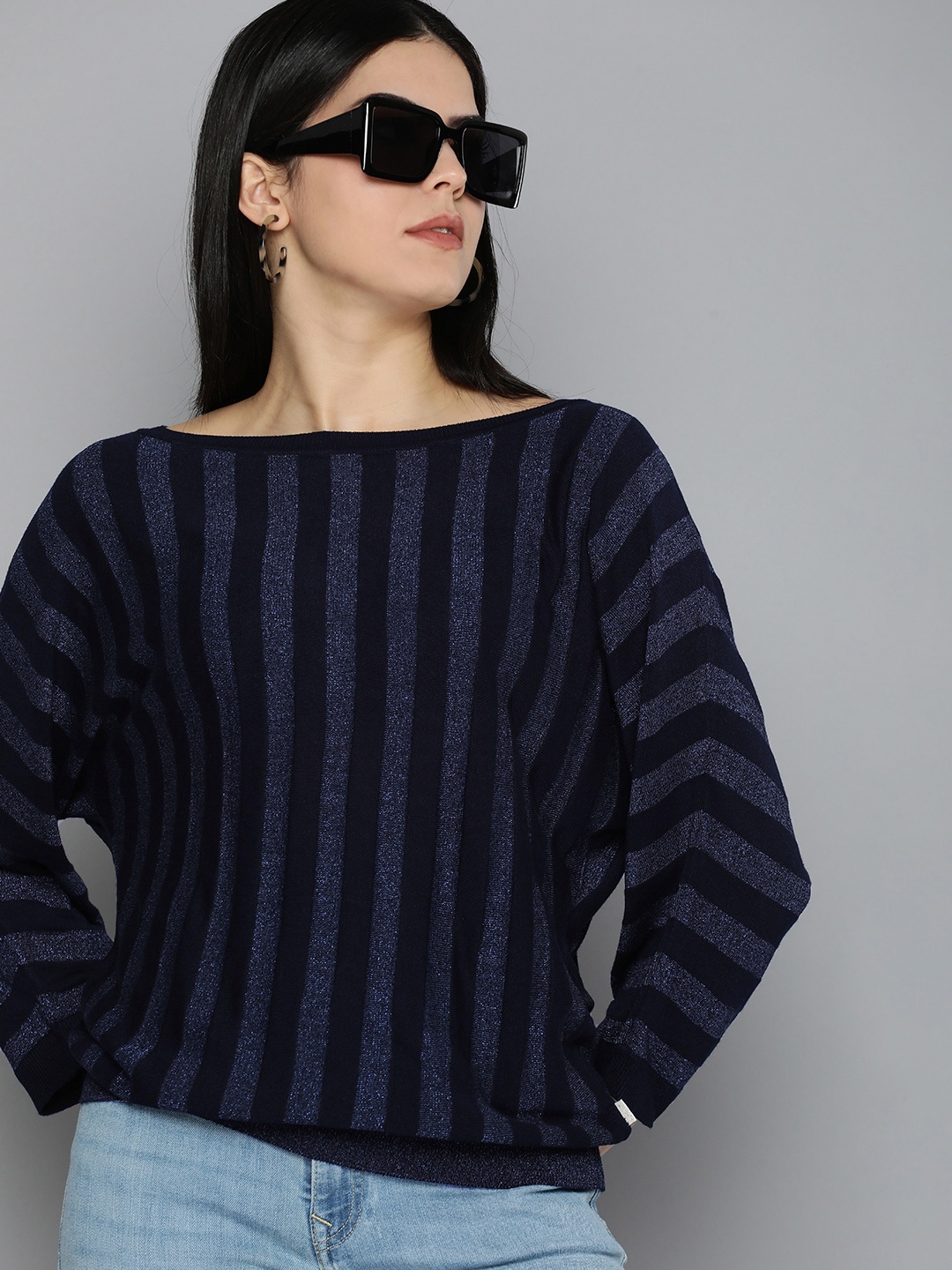 

Levis Boat Neck Striped Top, Navy blue