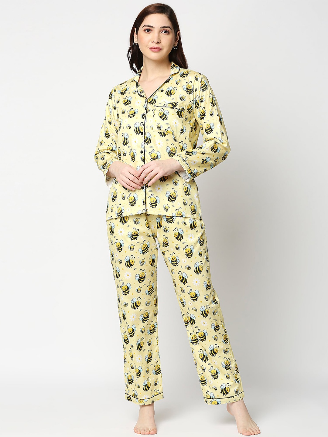 

Pyjama Party Women Yellow & Black Bumblebee Printed Night Suit