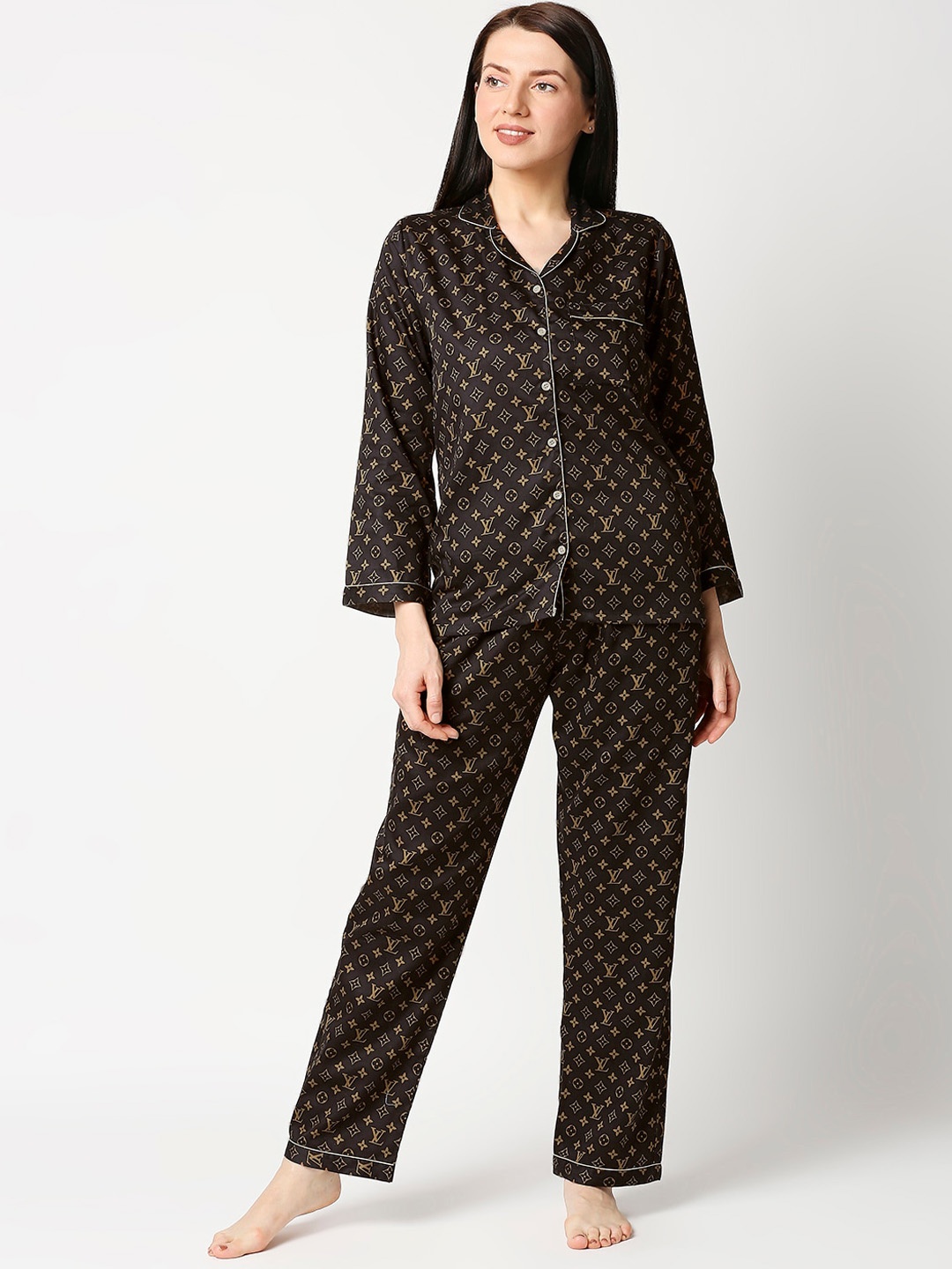 

Pyjama Party Women Brown Printed Pure Cotton Night Suit