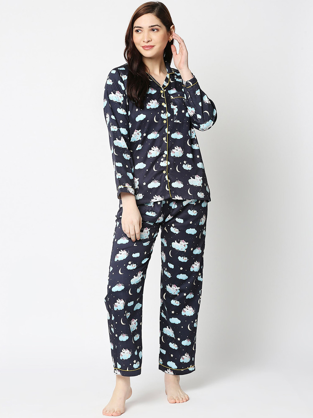 

Pyjama Party Women Navy Blue & Blue Printed Night suit