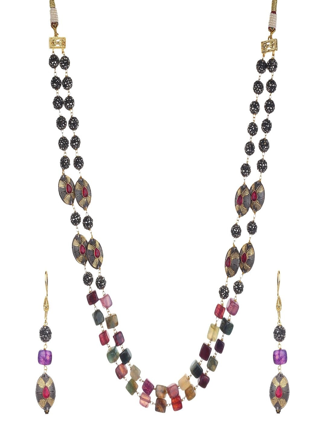 

Runjhun Gold-Plated Onyx Beaded Jaipuri Jewellery Set, Black