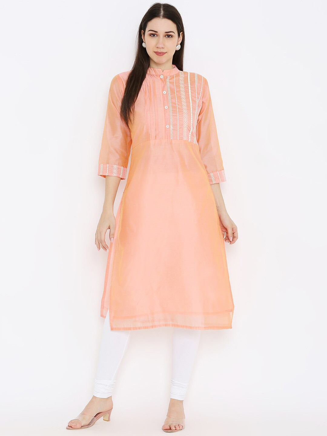 

Peppertree Women Pink Flared Sleeves Chanderi Silk Kurta