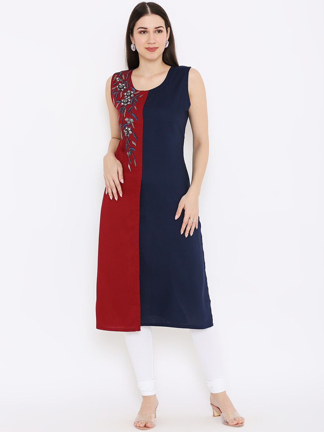 

Peppertree Women Blue & Red Embellished Colourblocked Kurta