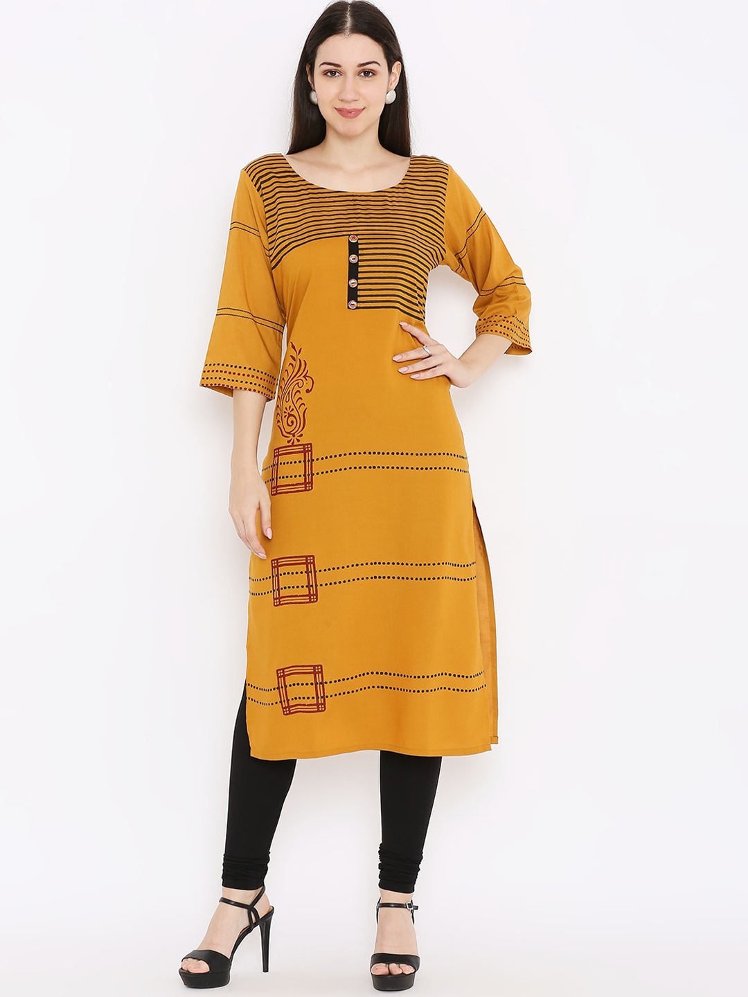 

Peppertree Women Mustard Yellow Printed Kurta