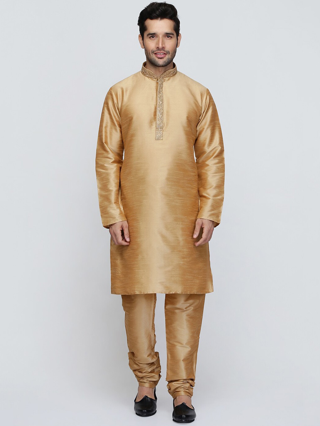 

ROYAL KURTA Men Brown Geometric Thread Work Summer Sheers Pathani Kurta