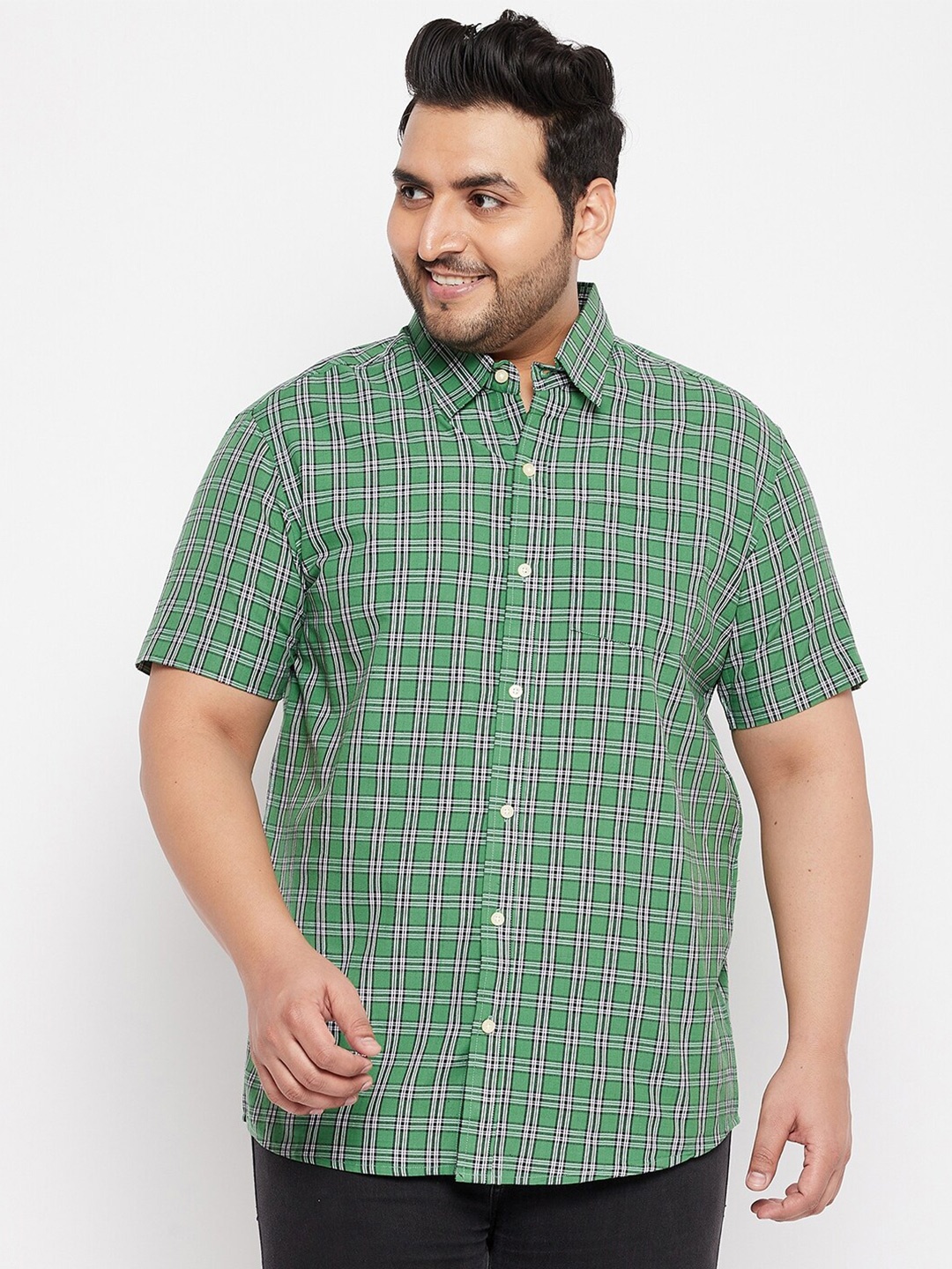 

bigbanana Men Plus Size Green Classic Tartan Checks Casual Shirt
