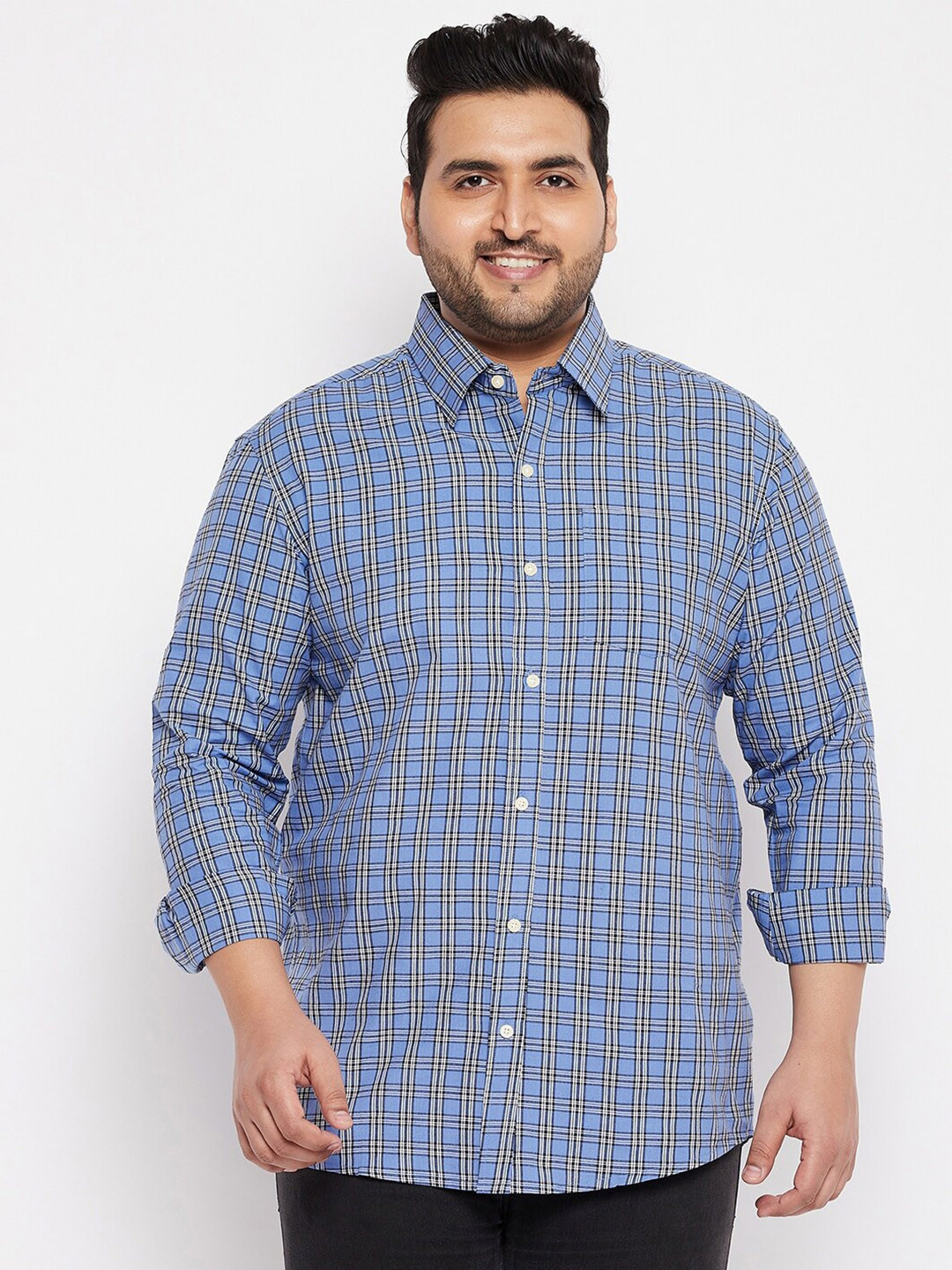 

bigbanana Men Blue Classic Plus Size Checked Casual Shirt
