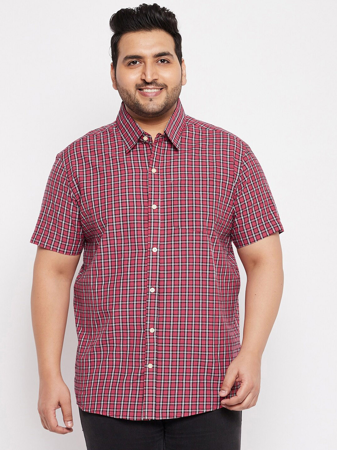 

bigbanana Men Plus size Maroon Classic Checked Casual Shirt