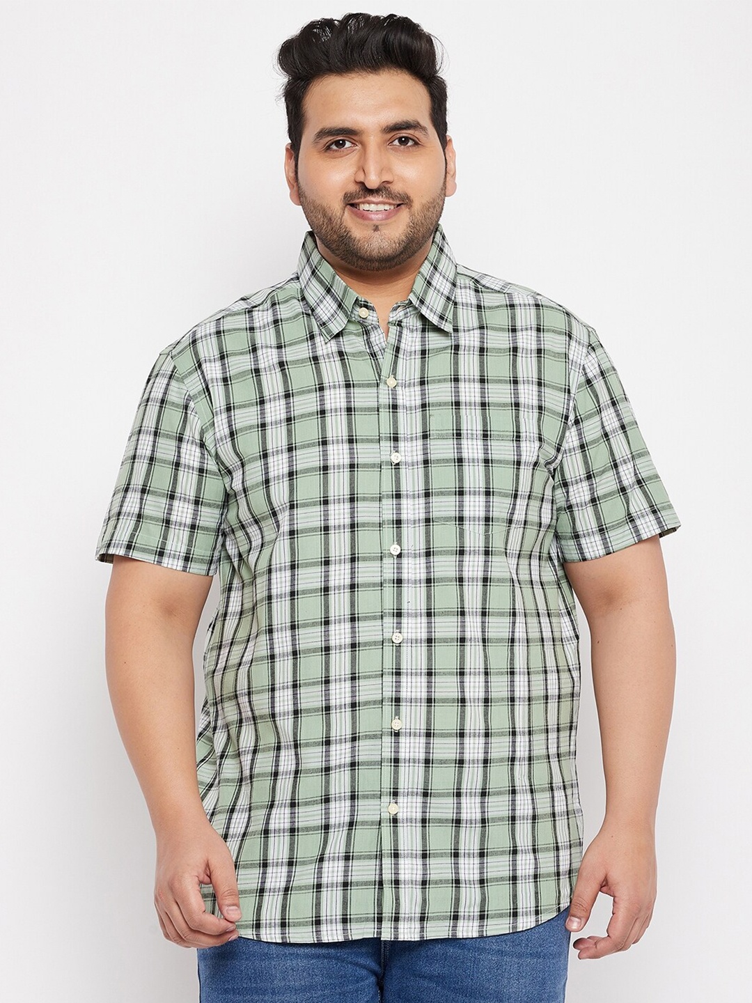 

bigbanana Men Olive Green Classic Tartan Checks Casual Plus Size Shirt