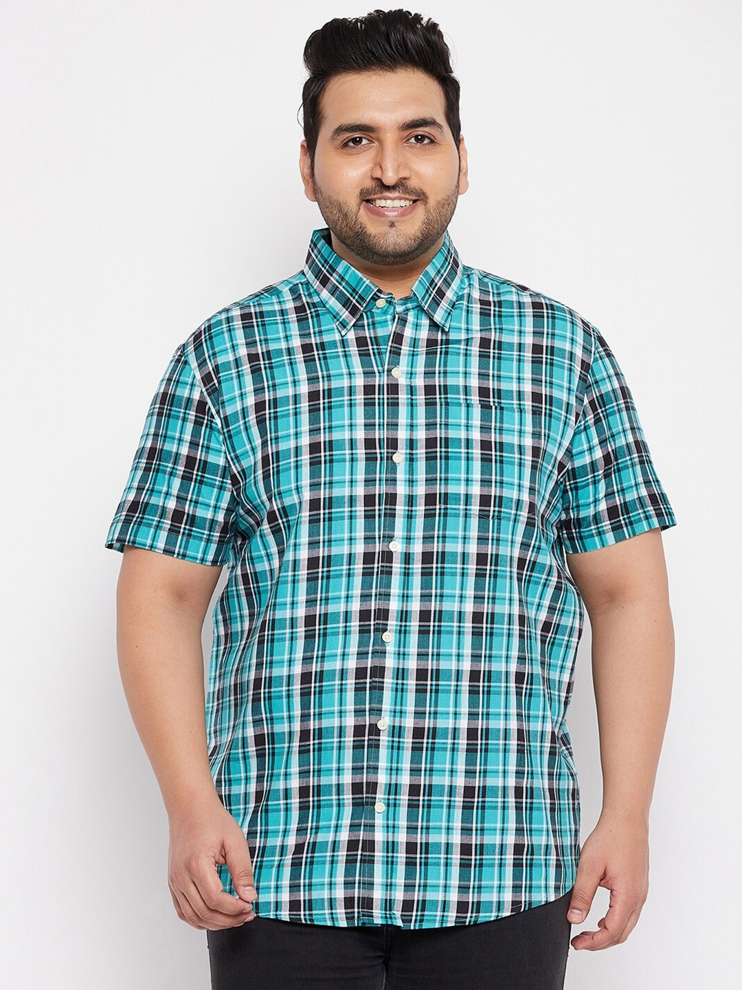 

bigbanana Men Plus Size Green Classic Tartan Checks Casual Plus Size Shirt