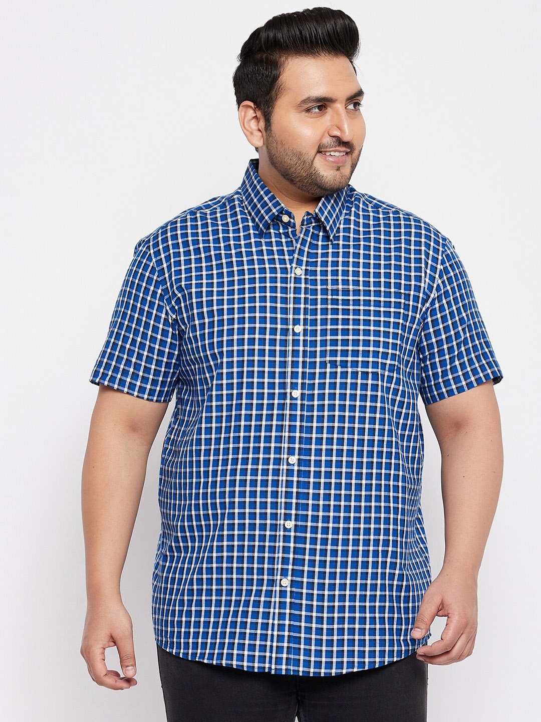 

bigbanana Men Blue Classic Gingham Checked Casual Plus Size Shirt