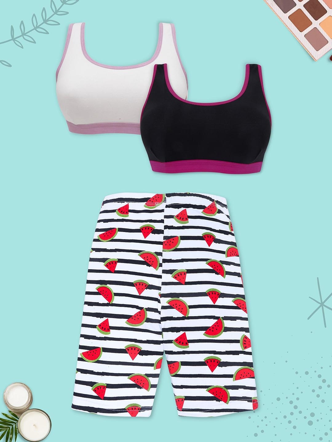

DChica Girls Girls Pack of 2 Tube Tops with 1 Cycling Shorts, White