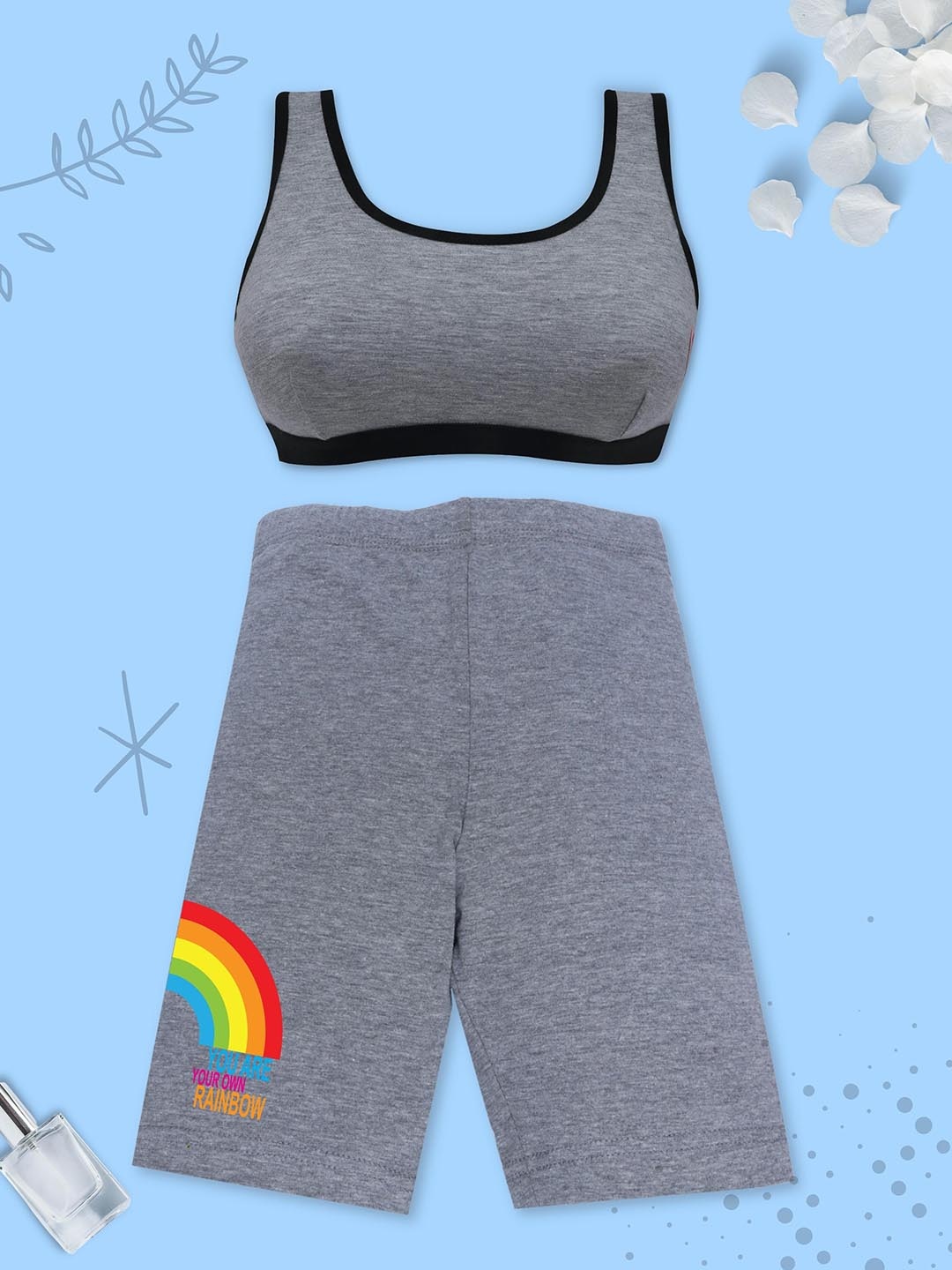 

DChica Girls Grey Melange Top with Shorts