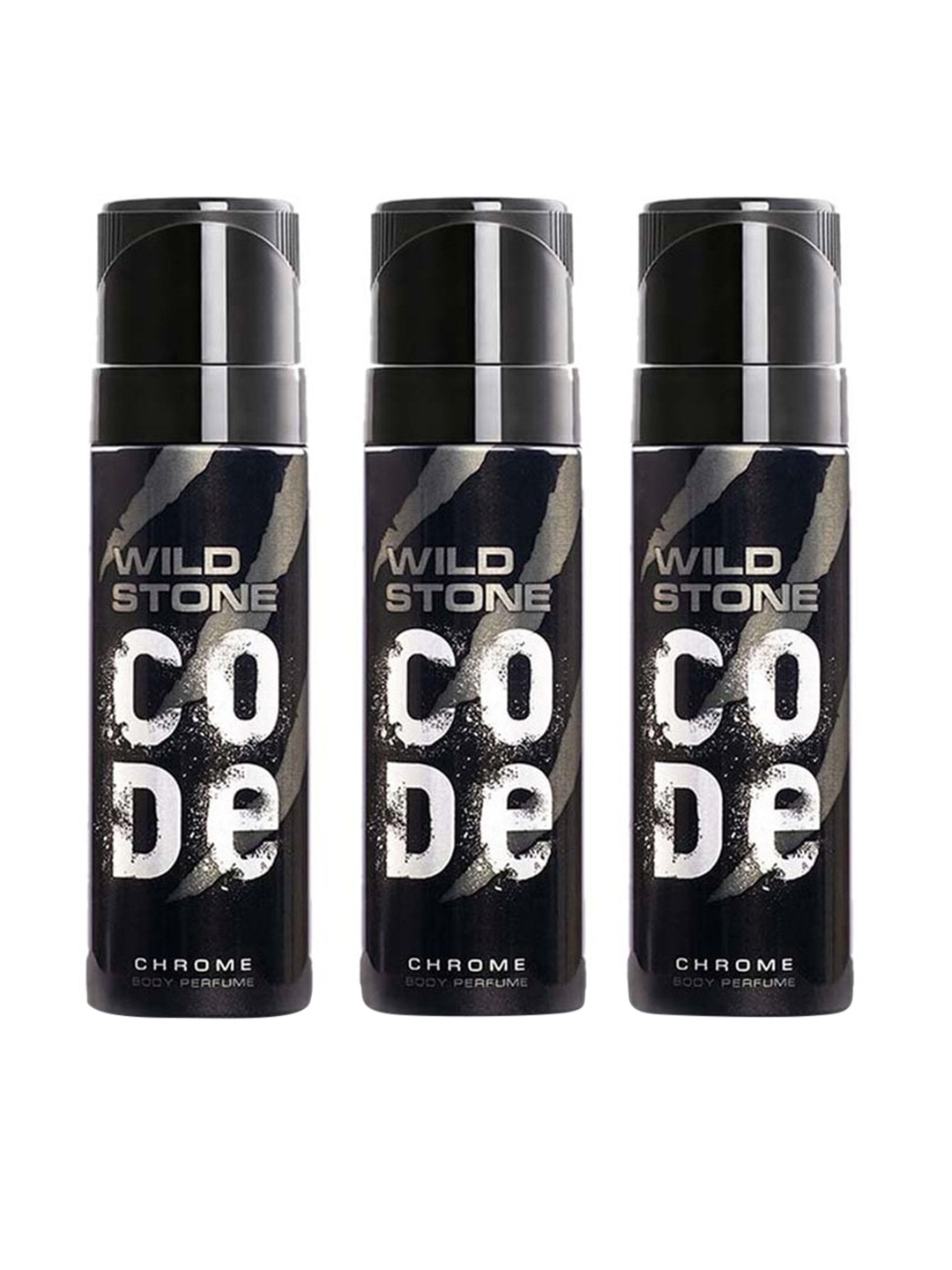 

Wild stone Men Set of 3 Code Chrome No Gas Body Perfume Deodorants - 150 ml Each, Black