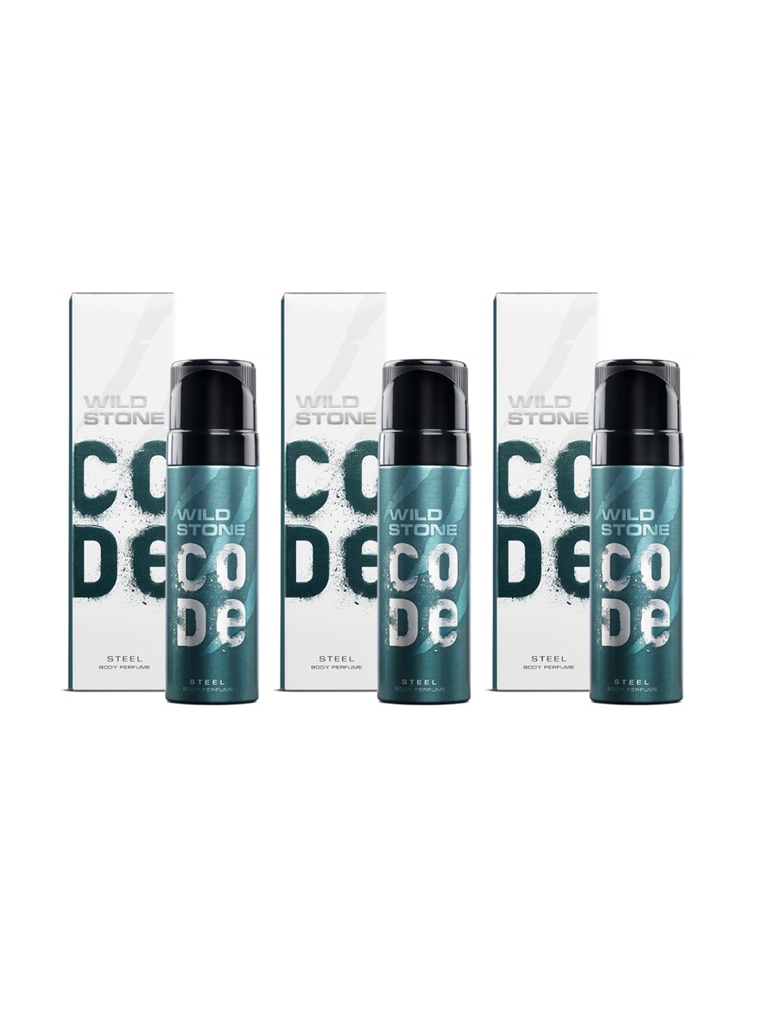 

Wild stone Men Set of 3 Code Steel No Gas Body Perfume Deodorants - 150 ml Each, Blue