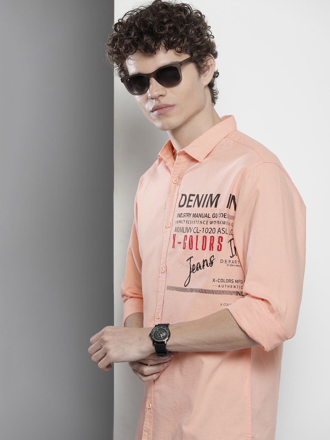 

The Indian Garage Co Men Peach-Coloured Typography Printed Casual Shirt