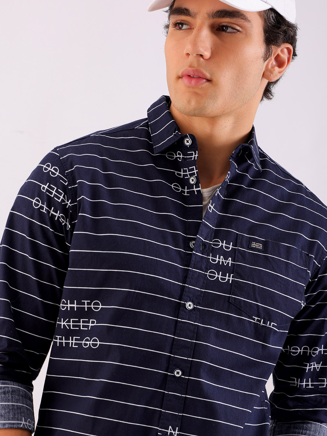 

The Indian Garage Co Men Navy Blue Striped Casual Shirt