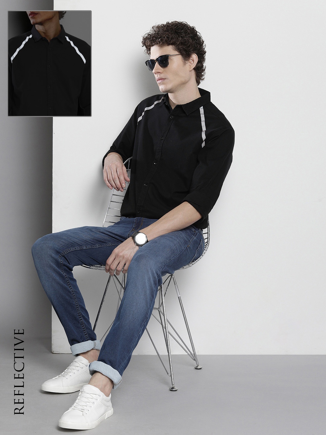 

The Indian Garage Co Men Black Casual Shirt with Reflective Strips