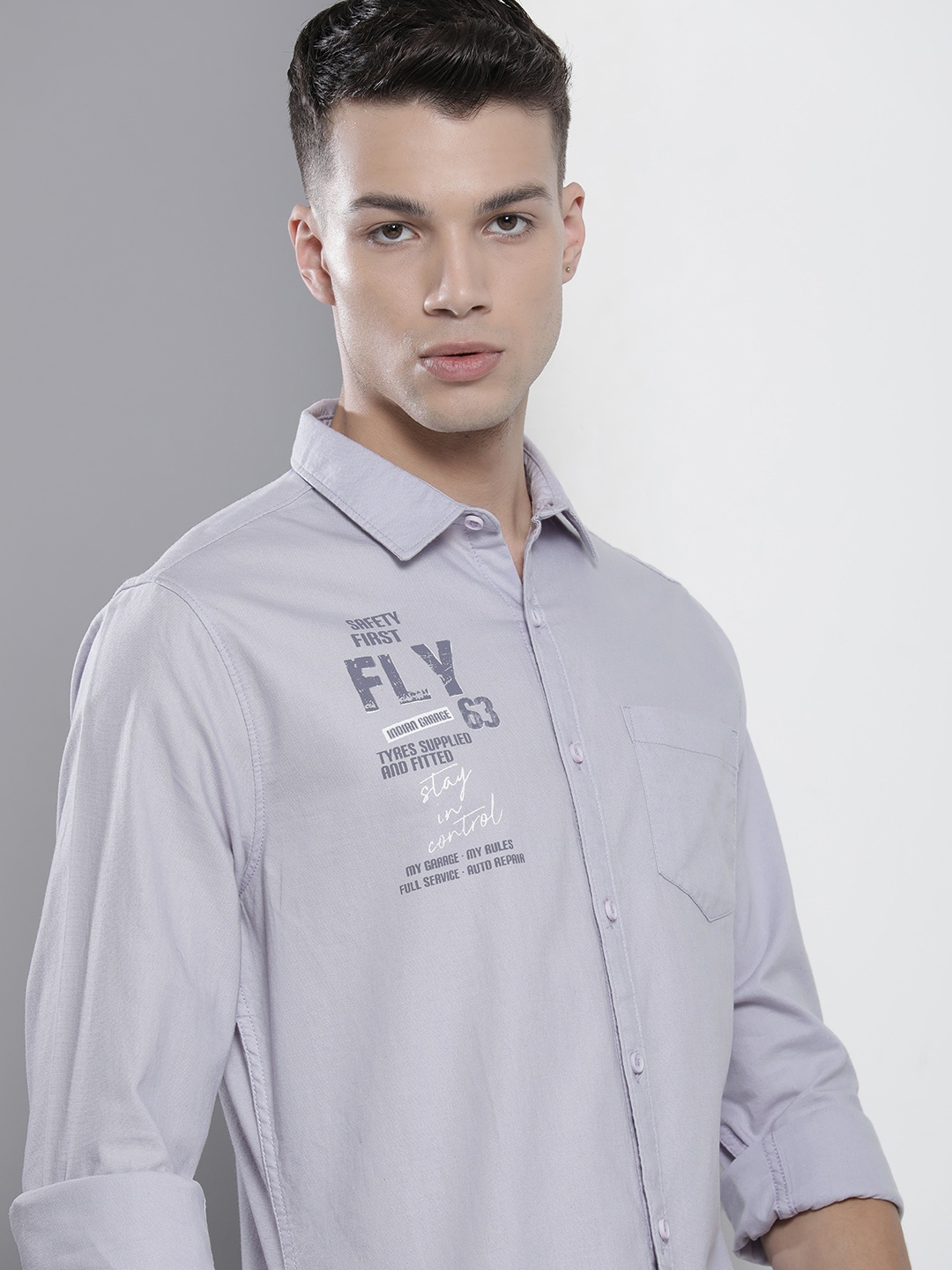 

The Indian Garage Co Men Lavender Printed Casual Cotton Shirt