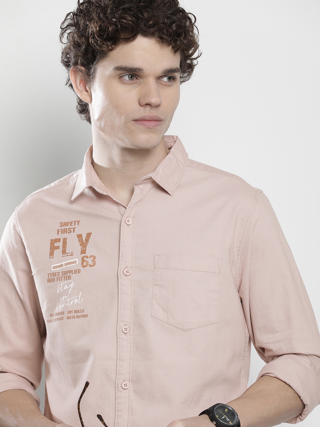 

The Indian Garage Co Men Dusty Pink Printed Casual Cotton Shirt