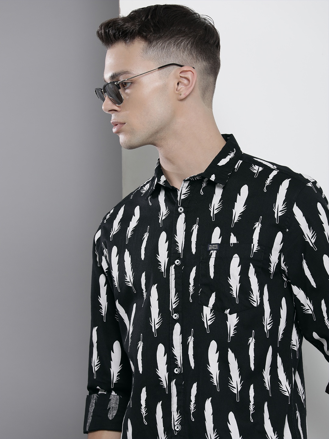 

The Indian Garage Co Men Black Printed Casual Cotton Shirt