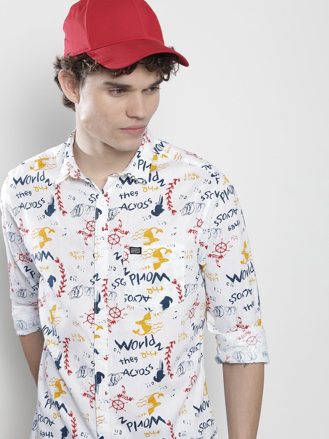 

The Indian Garage Co Men White Printed Cotton Casual Shirt
