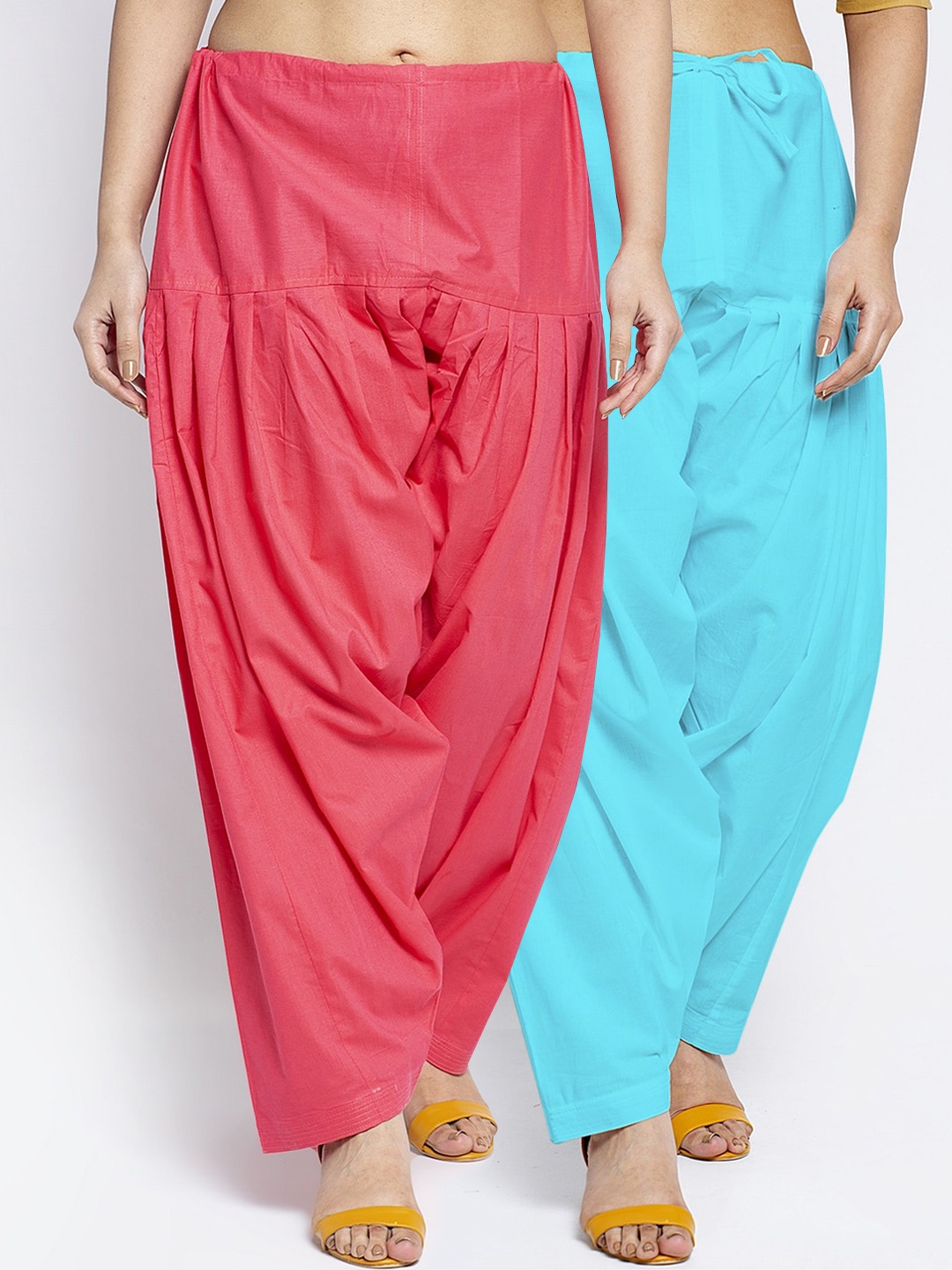 

GRACIT Women Pack of 2 Solid Pink, Blue Pure Cotton Loose-Fit Salwar