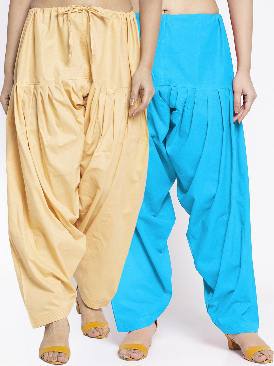 

GRACIT Women Pack of 2 Solid Pure Cotton Loose Fit Salwar, Beige