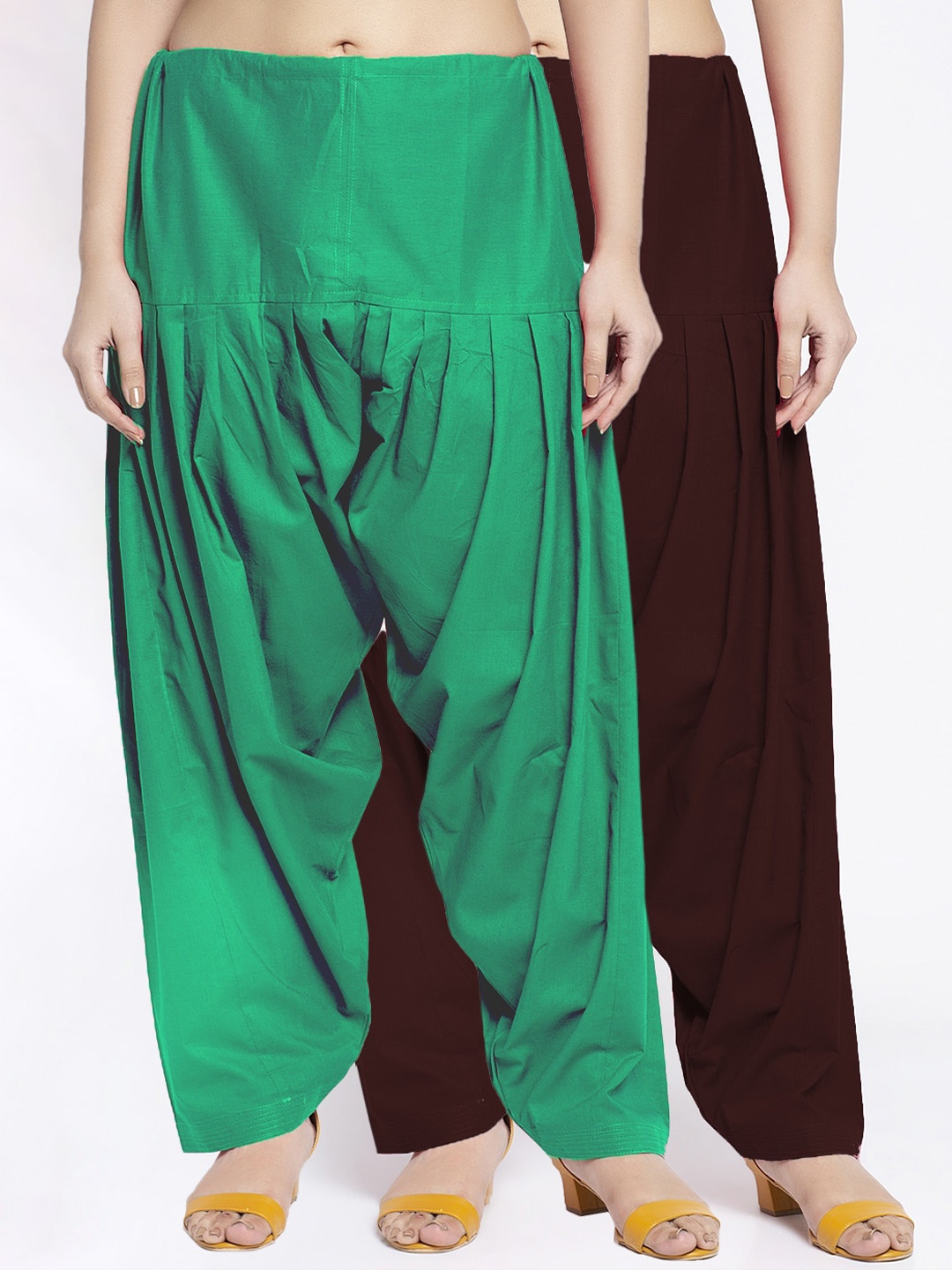 

GRACIT Women Pack Of 2 Solid Pure Cotton Loose Fit Salwar, Green