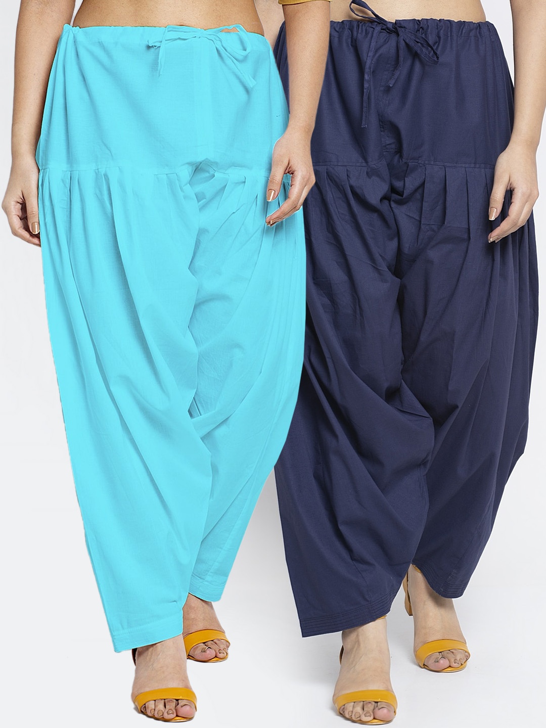 

GRACIT Women Pack Of 2 Blue and Navy Blue Solid Loose-Fit Cotton Salwar